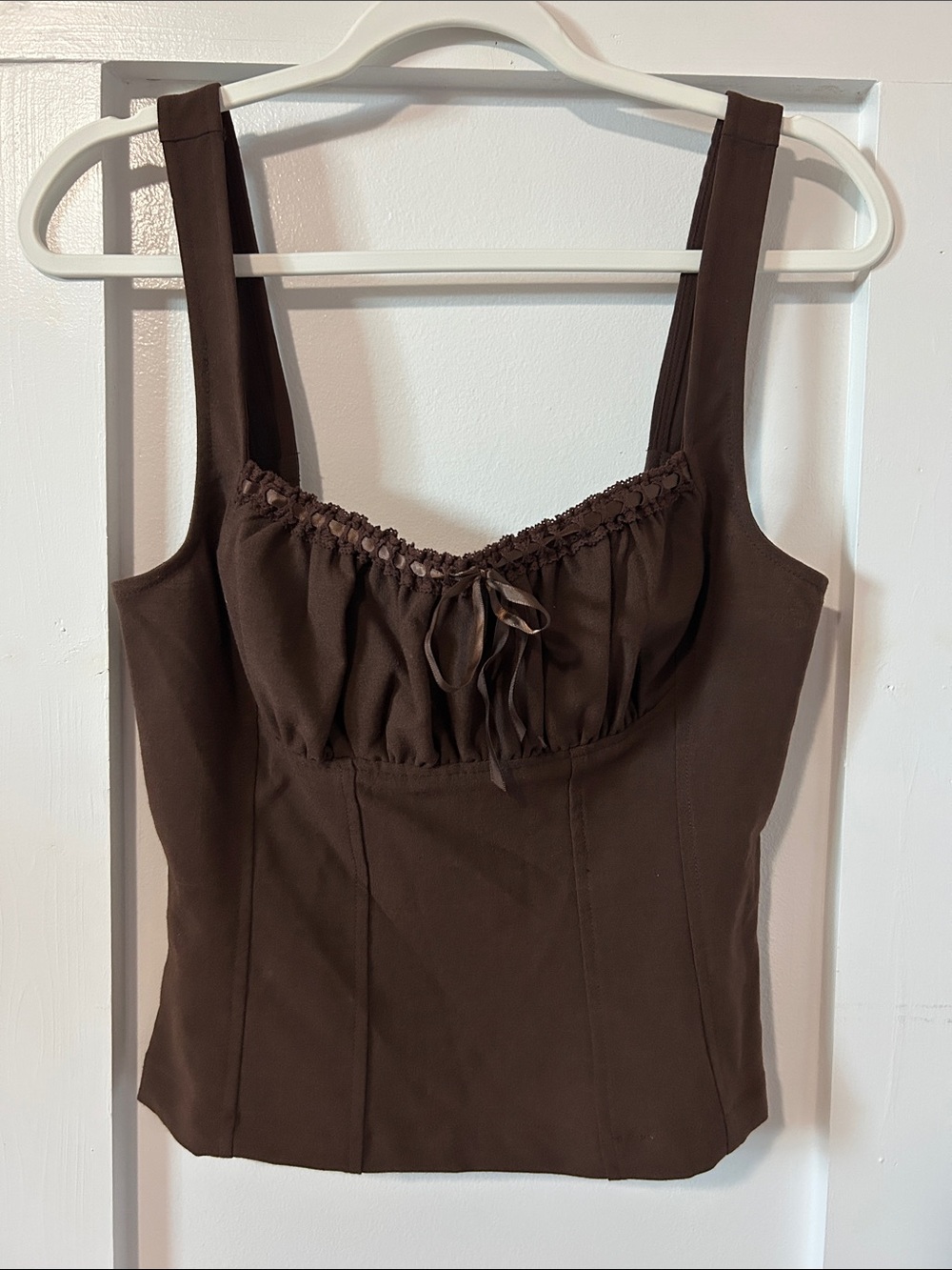 ASTR The Label Brown Ruched Square Neck Tank Top Bow Tie Small